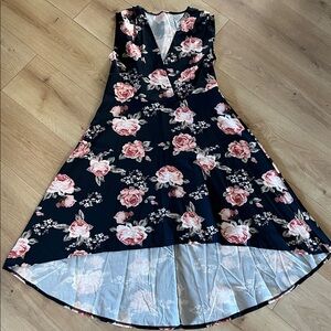 Rose print v neck sleeveless formal dress